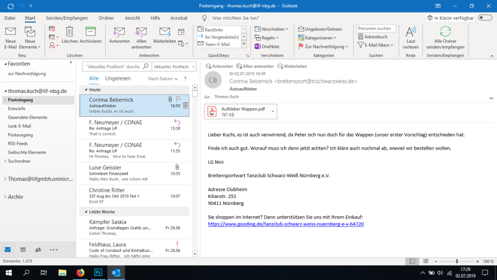 Screenshot Microsoft Office Outlook